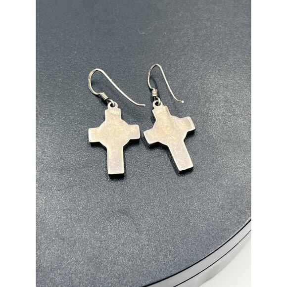 Sterling Silver Celtic Cross Center Circle Intricate Interlace‎ Dangle Earrings - Picture 3 of 6